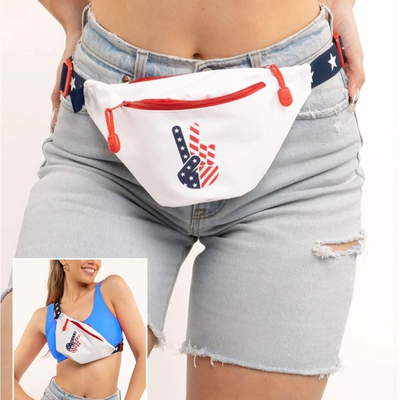 Tipsy Elves Handbags - Tipsy Elves All American Fanny Pack Red White Blue Patriotic Peace